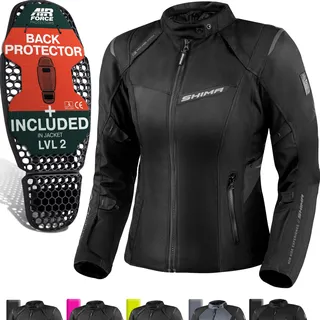 SHIMA RUSH Motorrad Jacke Damen mit Protektoren Textil AIRFORCE Rückenprotektor Wasserdicht Motorradjacke Sommer Motorradkombi Motorradhose Mesh Touren (Schwarz, Größe XL)
