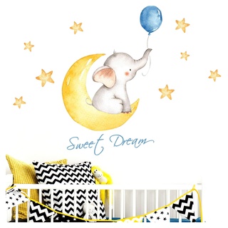 Little Deco Aufkleber Elefant & Spruch Sweet Dream I M - 139 x 63 cm (BxH) I Mond und Sterne Wandbilder Wandtattoo Kinderzimmer Tiere Deko Babyzimmer Junge DL190