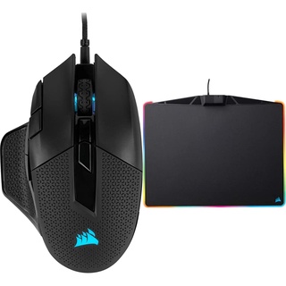 Corsair Nightsword RGB, Anpassbare Performance FPS/MOBA-Optisch-Gaming-Maus (18.000DPI Optisch Sensor) schwarz & MM800 Polaris RGB Gaming Mauspad (Medium, RGB 15 Zonen Beleuchtung) schwarz