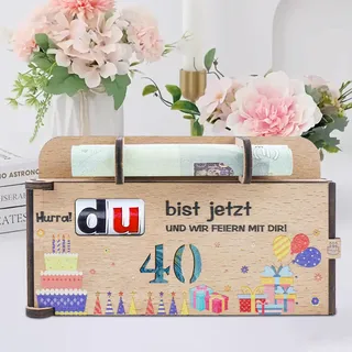 Duplo Schokoriegel Geschenkbox Deko, Duplo Geschenkbox, Originelle 40. Geburtstag Geldgeschenke Holz, 40 Geburtstag Deko, für Frauen und Männer, Geschenk - Schokoriegel Geschenkbox ohne Duplo