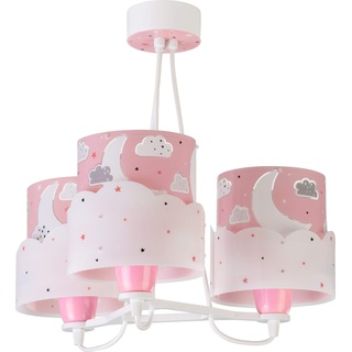 Dalber Lampe kinderzimmer, kinderlampe Pendelleuchte Hängelampe, Deckenleuchte Kinder, Deckenlampe kinderzimmer 3 Lichter Moon Mond und Sterne Rose, 61237S, E27