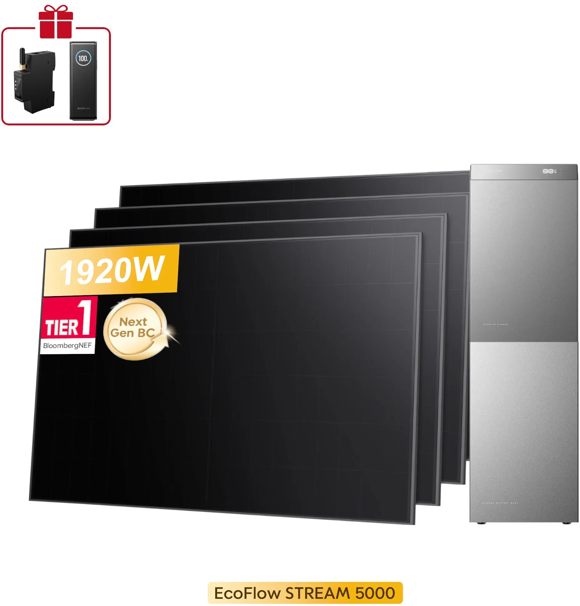 EcoFlow Stream 5000, All-in-One Speicher für Balkonkraftwerke, mit 4 Bifaziale Solarmodule, by Powerness - 480W BC X 4 / 10kWh / Selbstabholung
