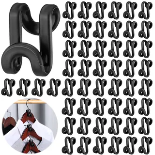 100 Stück Kleiderbügel Verbindungshaken Kunststoff Mini Cascading Kleiderbügel Haken Platzsparende Kleiderbügel Extender Haken Heavy Duty Kleiderbügel Extender Clips für Outfit Schrank Samt (Schwarz)