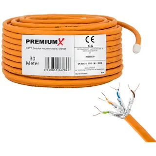 PremiumX CAT 7 Netzwerkkabel 30m LAN Kabel Simplex Kupferkabel Ethernet Datenkabel S/FTP PiMF PoE Eca Kat7 Verlegekabel Installationskabel für mühel
