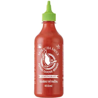 Flying Goose Sriracha Chilisauce, mit Zitronengras, scharf, hellgrüne Kappe, scharfe Würzsauce aus Thailand, 1 x 455 ml