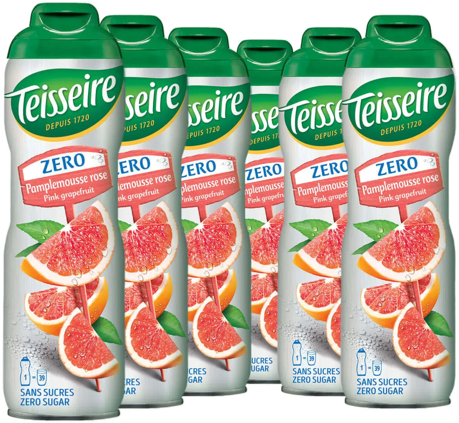 6 × Teisseire Zero Sirup Pink Grapefruit 600ml