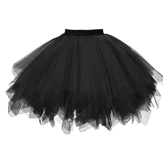 Generisch Tüllrock Schwarz,Black Swan Kostüm Damen, Tüllrock Damen Tütü Rock 50Er Ballett Unterrock Elastische Hohe Taille Ballettrock Petticoat Tanzkleid Halloween Karneval Kostüm