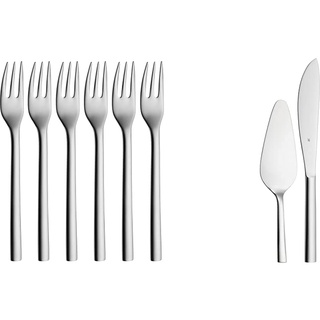 WMF Nuova Kuchengabel, Set 6-teilig, L 16 cm & Nuova Obst-/ Kuchenbesteck Set 2-teilig, Tortenmesser, Tortenheber Edelstahl,