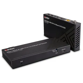 Lindy Cat.6 HDBaseT KVM Extender HDMI 4K60, USB 2.0 HDBaseT Extender Set (Sender - Empfänger) über Netzwerkkabel RJ45 150m KVM Switch, Schwarz