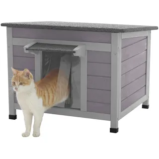 Aivituvin Outdoor Katzenhaus aus Holz Isoliert Feral Katzenhaus Wetterfest für Winter Doppelzimmer Indoor (Grau, M) (Grau, M-1)