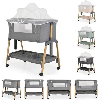 Cangaroo Beistellbett Adoro, verstellbar, Matratze, Moskitonetz, Räder grau