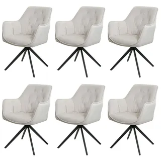 Mendler 6er-Set Esszimmerstuhl HWC-L80, Küchenstuhl Polsterstuhl Stuhl mit Armlehne, drehbar, Metall Stoff/Textil ~ creme-beige