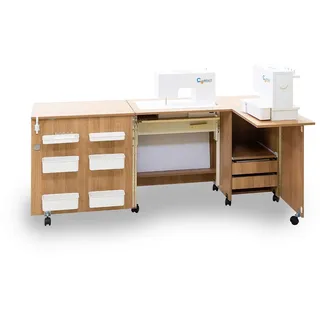 Comfort 5+ | Nähmaschinenschrank | Nähmöbel | Nähtisch | Aufbewahrungsschrank | (Premium White, L (Air-Lift 10 to 15 kg))