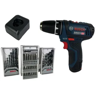 Bosch GSR 12V-15 Akku-Bohrschrauber mit Akku 2 Ah & Ladegerät & Bits- und Bohrer