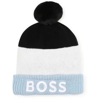 Boss Kidswear Bommelmütze BOSS Baby warme Mütze hellblau weiß schwarz mit Logo und Bommel Logo weiß t1/ 1-3 Monate