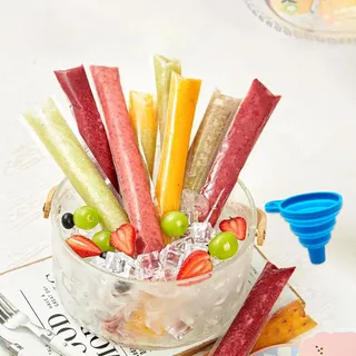 SJUNJIE 300 Stück Wassereis Tüten Wiederverwendbar Wassereis Tüten mit Trichter Popsicle Taschen 5.5x28cm Geeignet für Selbstgemachtes Eis Joghurtriegel Fruchtsmoothies und Säfte