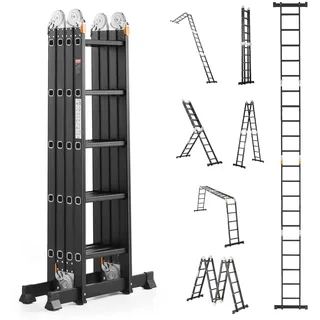 Vevor Mehrzweckleiter, 7-in-1-Multifunktionsleiter, A-Rahmen, 5-Stufen-Teleskopleiter, Leitergerüst 5800 mm, verstellbare Hochleistungsleiter, 150