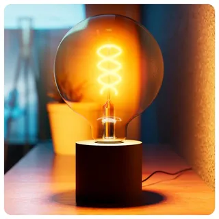 SSC-LUXon NAMBI Tischlampe schwarz inkl. Kabelschalter und E27 LED Birne Globe Filament warmweiß, Stückzahl:1er Set