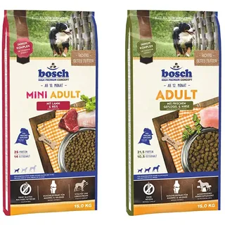 bosch HPC Mini Adult mit Lamm & Reis | Hundetrockenfutter für ausgewachsene Hunde kleiner Rassen (bis 15 kg) | 1 x 15 kg & HPC Adult mit frischem Geflügel & Hirse | 1 x 15 kg