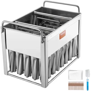 Vevor Kommerzielle Formen für Eis am Stiel, 40 Stück Zylindrische Formen für Eis am Stiel, Formenhalter für Eismaschine aus Edelstahl mit 50 Eisstielen und Beuteln (Einzelformen-Set – 40 Stück)