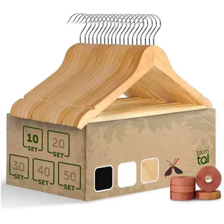 Blumtal - Set mit 10 Kleiderbügel aus Naturholz – Rutschfester Holzbügel – für Erwachsene mit 360° drehbarem Haken aus Chrom – mit 2 Kerben – mit Rutschfester Aufhängestange, Natur
