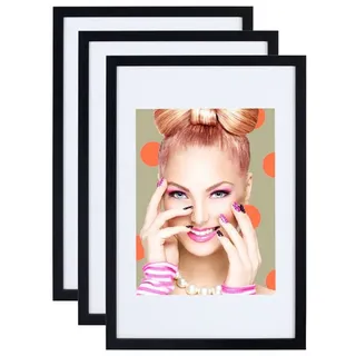 Ideal Trend 3er 5er Set Holz Bilderrahmen Lifestyle Plexi Foto Rahmen Collage Wanddeko Poster S111: Farbe: 3er Pack Schwarz | Format: 40x60