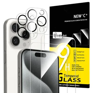 NEW'C für iPhone 15 Pro für Panzerglas 6,1 Zoll (2 Stück) und Kamera Panzer Schutz Glas für Kameraschutz (2 Stück) für iPhone 15 Pro (6,1")-Kratzfest -extrem widerstandsfähig -9H-Härteglas