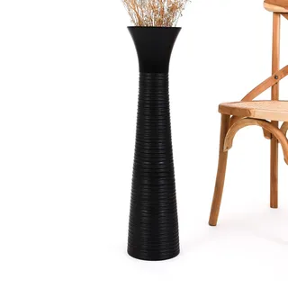 Leewadee Große Deko Bodenvase Für Dekozweige, Hohe Standvase Für Pampasgras, Design Holzvase, 65 cm, Schwarz