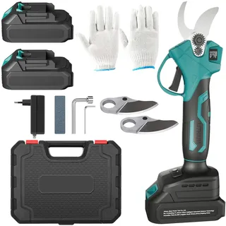 Akku Astschere Geevorks 20V Elektrische Gartenscheremit Tragetasche, 2×2.0 Ah Akku und Ladegerät, Sicherheitsschalter, Softgrip Schnittdurchmesser 15-30 mm mit 2* Klingen