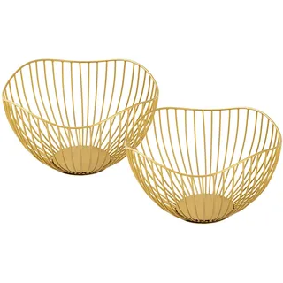 Obstschale Metall Brotkorb Set 2 Stück Obstkorb Metall gold rund Wave