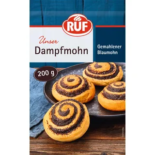 RUF Dampfmohn, fein gemahlener Blaumohn für Kuchen und Desserts wie Mohn-Schnecken oder Mohn-Streuselkuchen, backfertig und sofort einsatzbereit