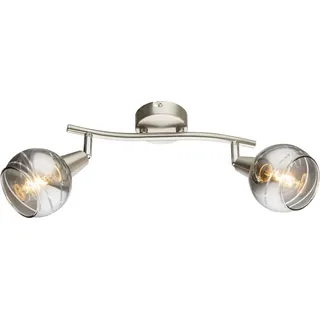 Trango 2-flammig 1010-28 Deckenleuchte in Edelstahl-Optik *Wow* inkl. 2X E14 Lampenfassung Deckenlampe mit rauchigen Glasschirmen Deckenstrahler, Wohnzimmerlampe ohne Leuchtmittel