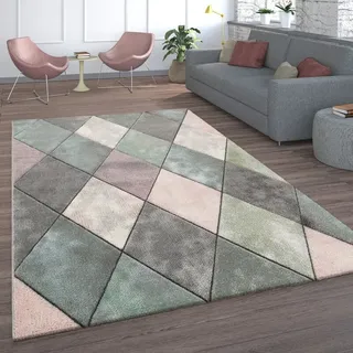 Teppich Wohnzimmer Kurzflor, Pastellfarben, Rosa Gelb in vers. Farben u. Größen 80x300 cm, Bunt - Paco Home