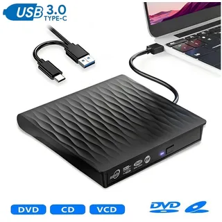 Toomoke External CD/DVD,Slim CD DVD RW Brenner,USB 3.0,DVD Player DVD-Brenner (DVD 8x/CD 24x,Type-C,tragbar Geeignet für Laptops und Desktop-Computer) schwarz