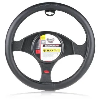 HEYNER® Lenkradhülle beige Auto 37-39 cm elegant Lenkradschoner schwarzes weiches Leder Universal griffsicher rutschfest