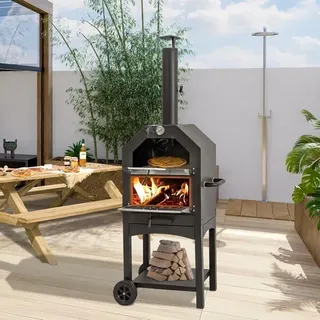 Outdoor Pizzaofen, holzbefeuerter Pizzaofen für draußen, Patio Pizzabäcker mit Pizzastein, Gartengrill Pizzastein mit Rädern für draußen Camping