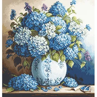 Luca-S Gobelin Stickpackung Vase mit Hortensien Zählmuster, Multifarbig
