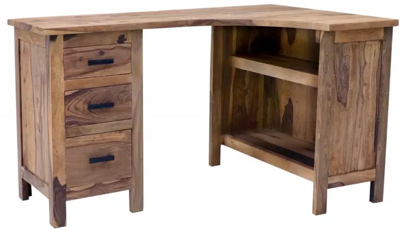 Eck-Schreibtisch Rami 130x76x85 aus indischem Sheesham-Massivholz
