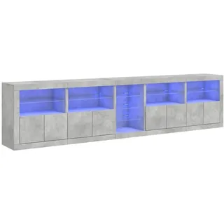 HEFZGDB Sideboard mit LED-Leuchten Betongrau 283x37x67 cm Vitrinenschrank Küche Sideboard Wohnzimmer Vorratsschrank Küche Vitrinenschrank Wohnzimmer für Wohnstube Speisesaal Küche Café