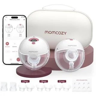 Momcozy M5 Smart Milchpumpe Elektrische, App-Steuerung Milchpumpen handsfree, tragbare Doppel Brustpumpen mit Babymund Doppelgedichtete Brusthaube mit 3 Modi und 9 Stufen - 2 Pack, Rot