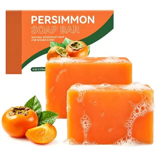 Kaori Persimmon Soap, Kernseife Natur mit Kaki-Extrakt, Kaki Seife für Tiefenreinigung und Entfernung Körpergeruch, Desodorierende Und Feuchtigkeitsspendende Feste Seife für Gesicht und Körper (2PC)