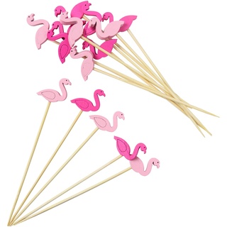 AWCIGG® 100 Stück Cocktailspieße Flamingo Hölzerne Cocktail Zahnstocher Hawaii Partyspieße Sticks für Sommer Hochzeit Geburtstag Party Dekoration