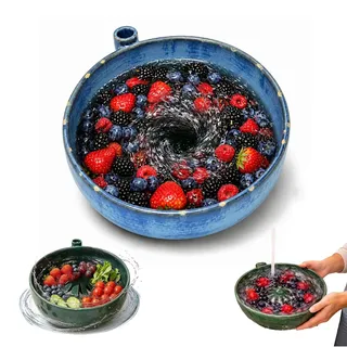 Generisch Self Spinning Berry Bowl with Drain Holes, Berry Washing Bowl and Fruit Washer Colander for Strawberries, Blueberries, Grapes, Cherry Tomatoes and Small Produce (Ocean Blue)