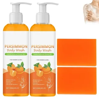 Savelina Seife – Safelina Kaki Seifes für ältere, Natürliche Kaki Duschgel gegen Körpergeruch, Neutralisiert geruchsbildende Substanzen – Sanfte Reinigung für empfindliche Haut (2 Set, Orange)