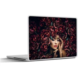 MuchoWow Laptop-Aufkleber Frau - Blumen - Henna - Porträt, (1tlg), Selbstklebendes Laptop Folien Cover, Sticker, Kratzschutz, 36x27 cm bunt Ø 45.65 cm x 36.5 cm x 27.5 cm