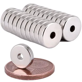 [20 Stück] Neodym Magnet Ringmagnete extra stark Magnetring Magnete Mit 2mm Loch Bohrung Runder Ring 8mm x 2mm Scheiben Flach Rund