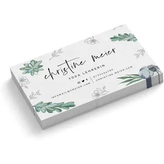 Visitenkarten direkt personalisieren | Yoga Lehrerin | Instructor | 1-seitig | weiß grün | Querformat | Menge + Papier zur Auswahl | gestalten | 350 g Qualitätsdruck | Blumen | Studio (250 Stück)