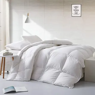 APSMILE Leichte Daunendecke, Sommerdecke 155x220cm, Hotel Collection Bettdecke mit Gänsedaunen und Gänsefedern, Steppdecke für warmes Wetter/heiße Schläfer (155x220cm, Weiß)