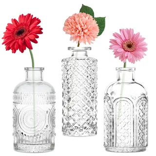 Mini Vasen Set, 3St Kleine Glasvase Vintage Deko Vasen Set Blumenvase für Tischdeko Mittelstücke, Hochzeitsdekorationen