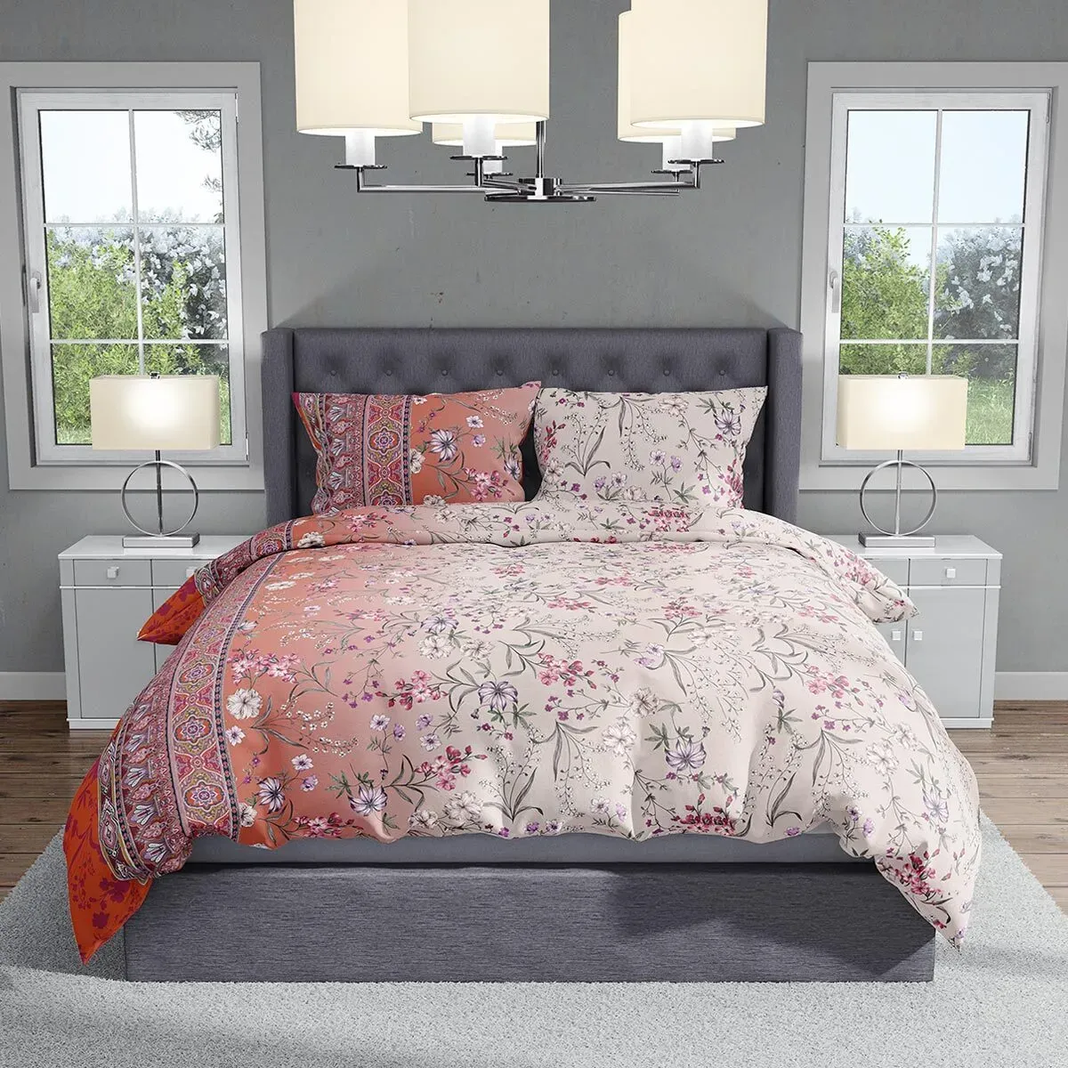 Traumschlaf Mako-Interlock-Jersey Bettwäsche Mailand rot Kissenbezug einzeln 80x80 cm - rot;beige;lila